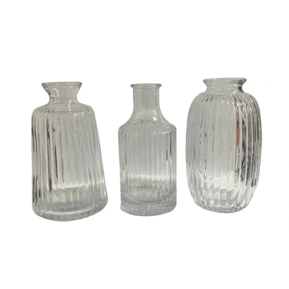 New Target Bullseye Playground Set of 3 Clear Glass Ribbed Vases 2026